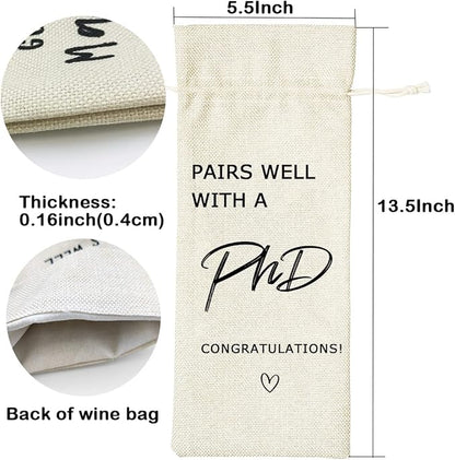 LANBAIHE Graduation PHD Gift, Graduation Wine Bag, Pairs Well with PhD, PhD Wine Bag, Gift for PhD, Gift for Doctors, Doctorate Graduation Gift