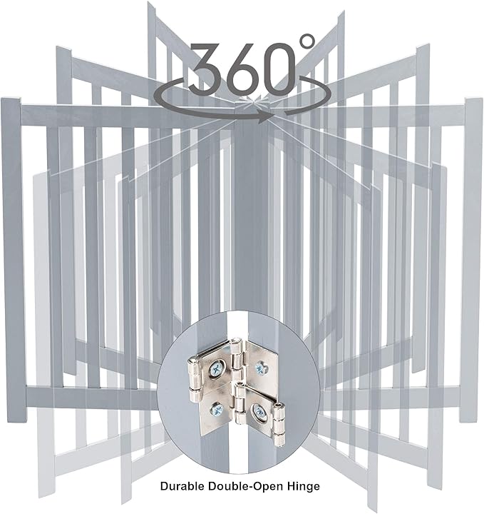 LZRS 4-Panel Wooden Free Standing Foldable Dog Gate – 24" High, Extra Wide Step-Over Safety Pet Gate for Doorways, Stairs, Hallways, Large Spaces & Playpen for Puppies Indoor Use, Grey