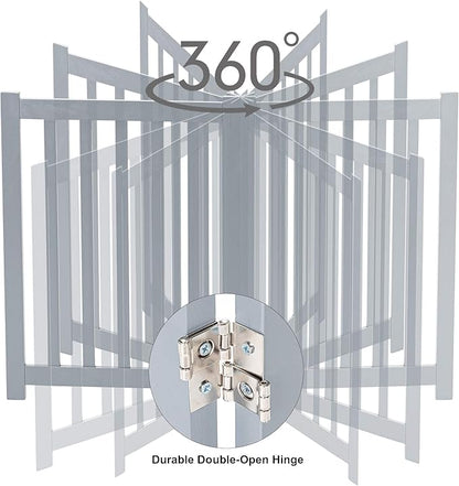 LZRS 4-Panel Wooden Free Standing Foldable Dog Gate – 24" High, Extra Wide Step-Over Safety Pet Gate for Doorways, Stairs, Hallways, Large Spaces & Playpen for Puppies Indoor Use, Grey