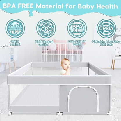 Baby Playpen, 50x50 Inch Baby Playard for Babies and Toddlers, Play Pens for Indoor & Outdoor, Sturdy Safety Play Yard with Soft Breathable Mesh, Anti-Fall, Grey