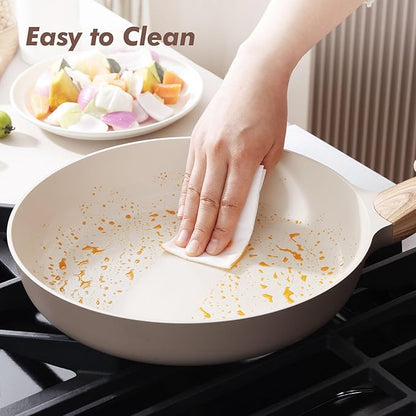 SENSARTE Ceramic Nonstick Frying Pan Skillet 9.5Inch Non Stick Omelette Pans, Non-toxic Healthy Kitchen Cooking Chef's Pan, Free of Intentionally Added PFOA/PFAS/PTFE, Induction Compatible, Taupe