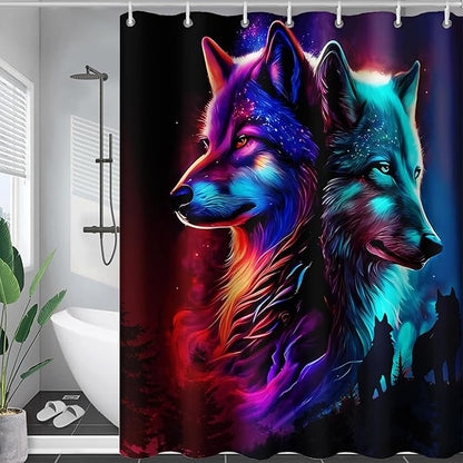 AILONEN Wolf Shower Curtain,Evening Howling Wolf Bath Curtain for Bathroom Decor,Wildlife Shower Curtain for Teens,Polyester Waterproof with Plastic Hooks 36" W*72" H