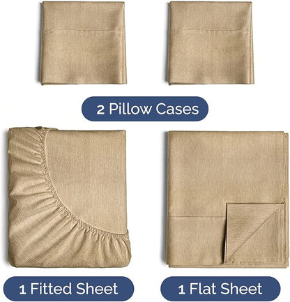 CGK Linens Twin XL 4 Piece Sheet Set - Cooling Sheets for Hot Sleepers - Hotel Luxury Bedding Set w/ 8-16 Inch Deep Pockets - 1 Flat & 1 Fitted & 2 Pillowcases - Soft & Wrinkle Free - Heathered Tan