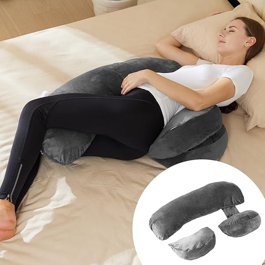 Pregnancy Pillow for Sleeping, Maternity Pillow, Velvet Cover Maternity Pillow Support for Back, Legs, Belly, HIPS Grey Large