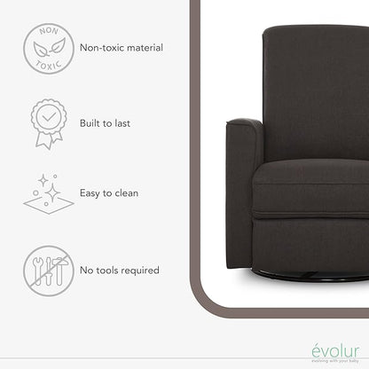 Evolur Raleigh Upholstered Plush Seating Glider Swivel, Rocker, Recliner, Glider for Nursery in Charcoal, Greenguard Gold Certified, Modern Nursery Recliner, Environmentally Conscious Glider