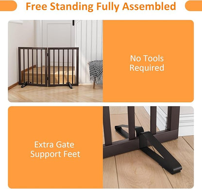 Freestanding Foldable Dog Gate 2 Panel,Fully Assembled Dog Gates for Doorways, Wooden Pet Gates for The House, 24-inch Tall Pet Gate Indoor