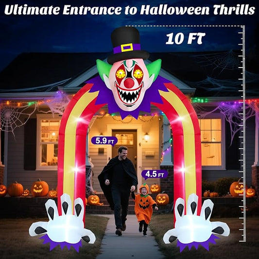 Danxilu 10 FT Halloween Inflatable Arch with LED Lights - Giant Scary Clown Archway Blow Up Yard Decoration, Halloween Decorations Outdoor Haunted Inflatables for Lawn Party, 2025 Outside Horror Decor