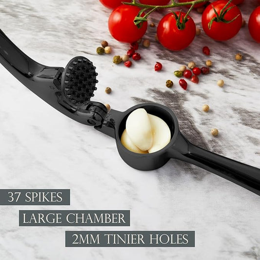 Premium Garlic Press, Professional Garlic Mincer, Easy to Squeeze and Clean, Rust Proof & Dishwasher Safe, Efficient Ginger Crusher - Black