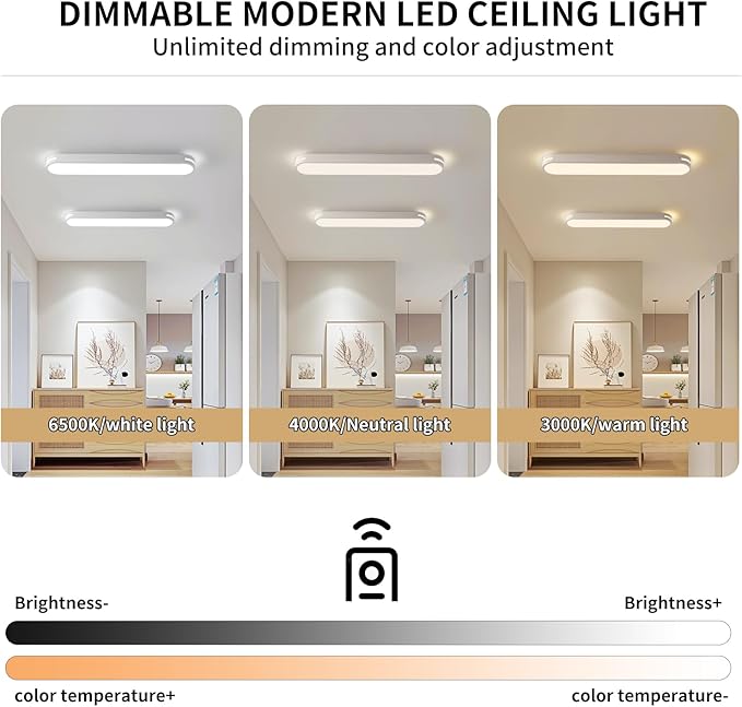 Becailyer Modern LED Linear Ceiling Lights, Dimmable LED Ceiling Lamp with Remote Control, 31.4" Metal Flush Mount Ceiling Lighting Fixtures for Living Room Kitchen Dining Room Hallway, White