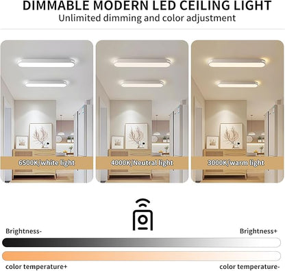 Becailyer Modern LED Linear Ceiling Lights, Dimmable LED Ceiling Lamp with Remote Control, 31.4" Metal Flush Mount Ceiling Lighting Fixtures for Living Room Kitchen Dining Room Hallway, White