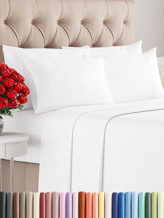 CGK Linens King 6 Piece Sheet Set - Cooling Sheets for Hot Sleepers - Hotel Luxury Bedding Set with 8-16 Inch Deep Pockets - 1 Flat & 1 Fitted & 4 Pillowcases - Soft, Easy Care & Wrinkle Free - White