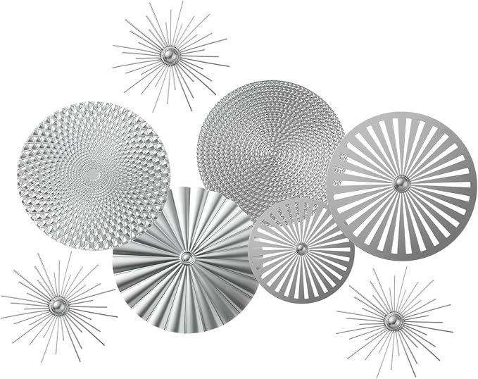 8 Pcs Gold Wall Decor Modern Metal Decor Metal Starbursts Radial Plate Art Hanging Decorative Wall Decorations for Home Bedroom Bathroom Living Room Office Sculpture(Silver)