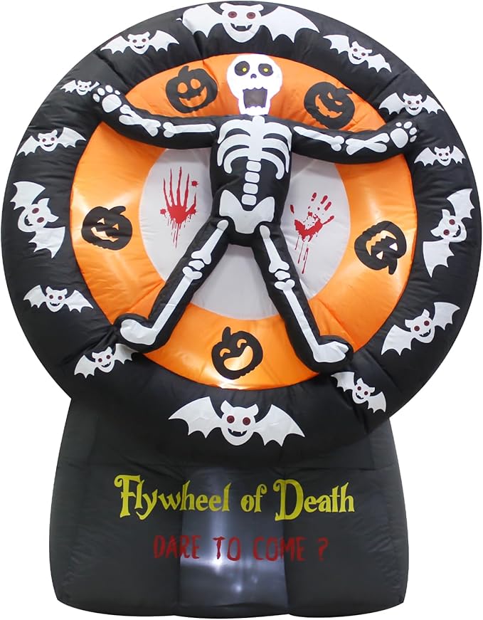 5FT Halloween Day of The Dead Skull Ghost Death Flywheel Inflatable Outdoor Decoration with Built-in LED for Indoor Party Garden Lawn Decoration