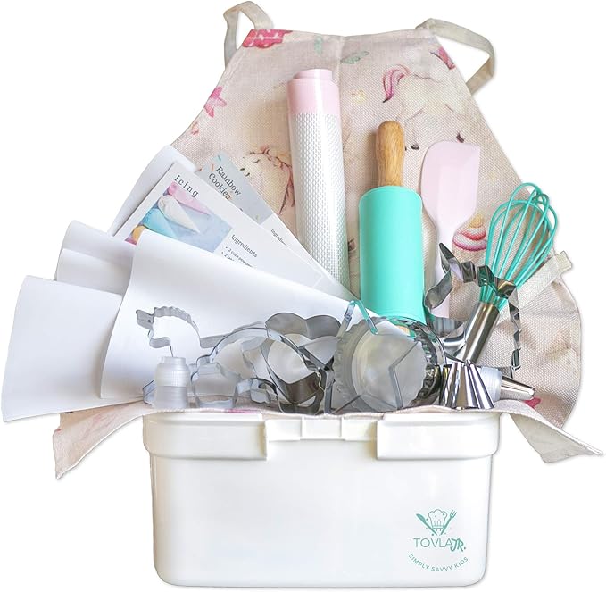 Tovla Jr. Kids Baking Gift Set with Storage Case - Cooking Kit for Children - Educational Baking Sets - Real Kid Baking Supplies with Decorating Tools Set with Apron… (Unicorn)