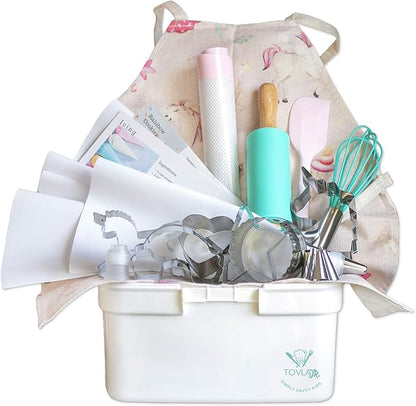 Tovla Jr. Kids Baking Gift Set with Storage Case - Cooking Kit for Children - Educational Baking Sets - Real Kid Baking Supplies with Decorating Tools Set with Apron… (Unicorn)