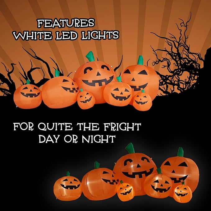 Haunted Hill Farm 10-ft. Wide Pumpkin Family Blow Up with Lights, Outdoor Halloween Inflatable Decoration for Lawn and Yard, Giant Spooky Holiday Decor