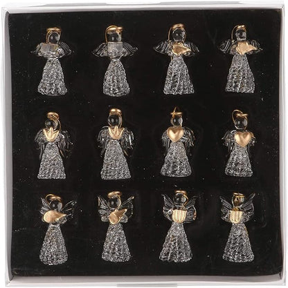 12 Glass Angel Ornaments for Christmas Tree - Clear Mini Hanging Angels