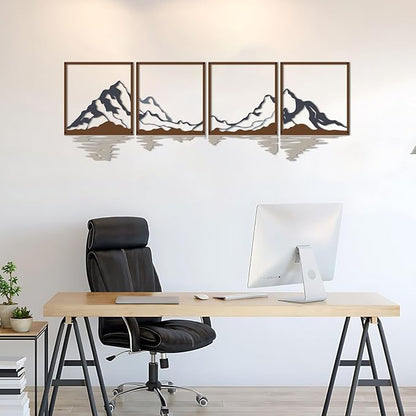 ESTART 4 PCS Metal Mountain Wall Art, Large Mountains Wall Decor, Mountain Forest Decorative Painting Suitable For Living Room Bedroom Office Indoor And Outdoor