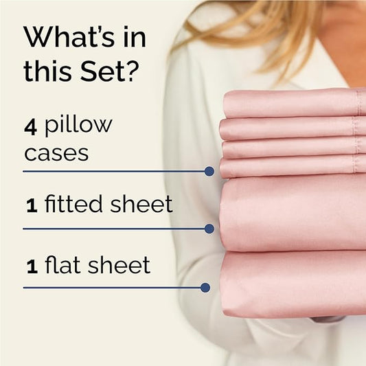 CGK Linens Full 6 Piece Sheet Set - Cooling Sheets for Hot Sleepers - Hotel Luxury Bedding Set w/ 8-16 Inch Deep Pockets - 1 Flat & 1 Fitted & 4 Pillowcases - Soft, Comfy & Wrinkle Free - Baby Pink