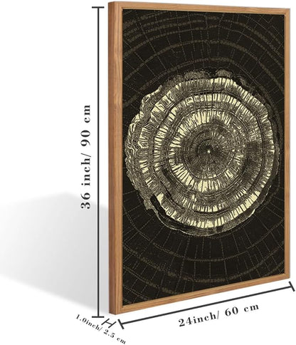 IARTTOP Tree Ring Canvas Wall Art Large Framed 24x36 Inch Black Modern Abstract Wall Decor Neutral Minimalist Wood Spiral Wall Painting for Living room Bedroom Office Set of 3