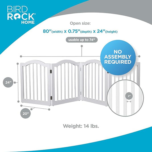 INTERNET'S BEST Arched Top Dog Gate | 4 Panel, 24" H Wooden Pet Barrier for Dogs or Cats | Freestanding Folding Room Divider for Doorways, Hallways, Stairs, and Porch | Portable, Extra Wide | White