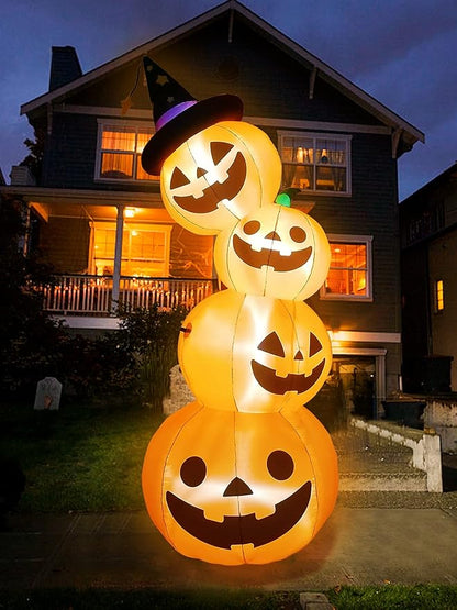 Kalolary 8 Feet Inflatable Stacked Pumpkins with Built-in LEDs, Halloween Indoor/Outdoor Decoration, Pumpkin Lantern, Yard/Lawn Decor for Home & Family Holiday Party