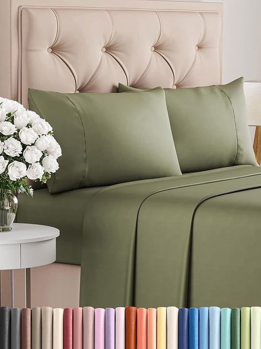 CGK Linens Twin XL 4 Piece Sheet Set - Cooling Sheets for Hot Sleepers - Hotel Luxury Bedding Set with 8-16 Inch Deep Pockets - 1 Flat & 1 Fitted & 2 Pillowcases - Soft and Wrinkle Free - Sage Green