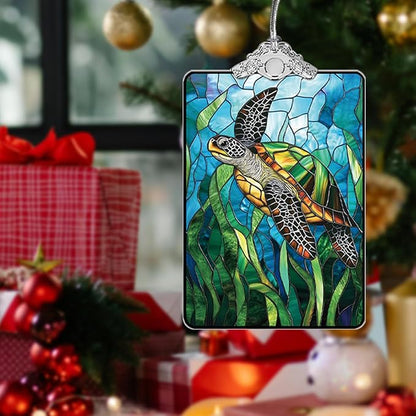 Sea Turtle Stained Glass Ornament, 2025 Christmas Tree Hanging Decoration for Gift Exchange or Stocking Stuffer, Holiday Decor, 3.8 x 2.4 Inch