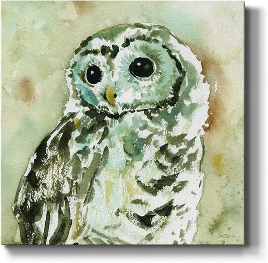 Cute Animals Artwork Abstract Colorful Painting Wall Art on Canvas, Woodland Owl Wall Art, Ready to Hang, 10'' x 10''