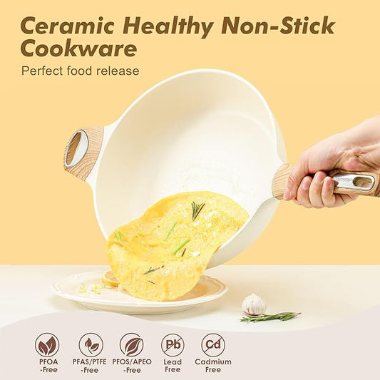 SENSARTE Ceramic Nonstick Frying Pan Skillet with Lid, 13.3 Inch Large Deep Frying Pan, 6 Qt Saute Pan, Induction Pan, Healthy Non Toxic Cooking Pan with Helper Handle, PFOA PFAS PTFE Free