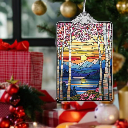 Sunset Landscape Stained Glass 2025 Christmas Ornament, Nature Scene Hanging Decoration for Christmas Tree, Gift Exchange or Stocking Stuffer, 3.8 x 2.4 Inch
