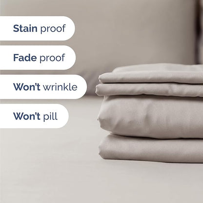 CGK Linens Twin 4 Piece Sheet Set - Cooling Sheets for Hot Sleepers - Hotel Luxury Bedding Set with 8-16 Inch Deep Pockets - 1 Flat & 1 Fitted & 2 Pillowcases - Soft, Comfy & Wrinkle Free - Light Grey