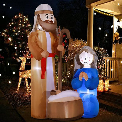DomKom 6ft Christmas Inflatables Nativity Scene Outdoor Decoration，LED Lights Holiday Blow Up Yard Decoration for Holiday Party Garden Yard Lawn Winter Decor