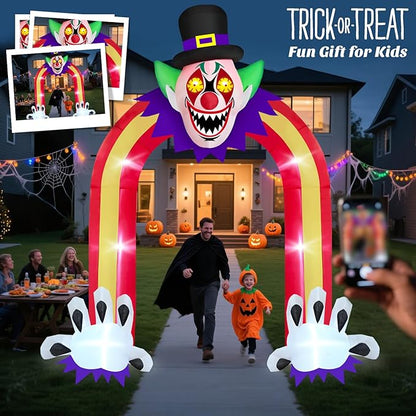 Danxilu 10 FT Halloween Inflatable Arch with LED Lights - Giant Scary Clown Archway Blow Up Yard Decoration, Halloween Decorations Outdoor Haunted Inflatables for Lawn Party, 2025 Outside Horror Decor