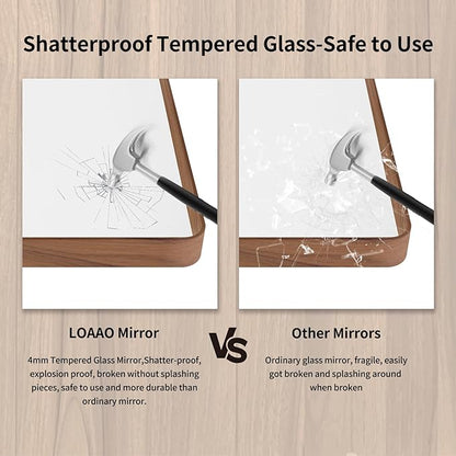 LOAAO 72X36 Inch Bathroom Mirror with Wood Grain Colored Metal Frame, Rounded Rectangle Metal Framed Bathroom Mirror, Anti-Rust, Hangs Horizontally or Vertically, Tempered Glass