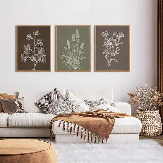 IARTTOP Framed Boho Botanical Picture Canvas Wall Art Vintage Floral Art Prints Minimalist Neutral Plant Wall Decor for Living room Bedroom Office-12 * 16 Inch Set of 3