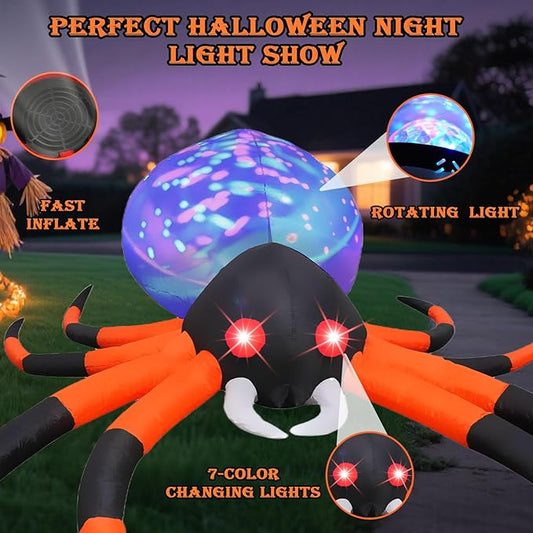 8 FT Halloween Inflatable Spider with 7 Color Changing LED Lights, Blow Up Yard Inflatables with Rotating Lights Holiday Inflatable Decorations for Outdoor Yard Garden Lawn