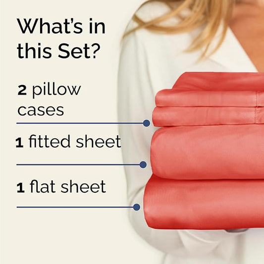 CGK Linens Twin 4 Piece Sheet Set - Cooling Sheets for Hot Sleepers - Hotel Luxury Bedding Set with 8-16 Inch Deep Pockets - 1 Flat & 1 Fitted & 2 Pillowcases - Soft, Easy Care & Wrinkle Free - Coral