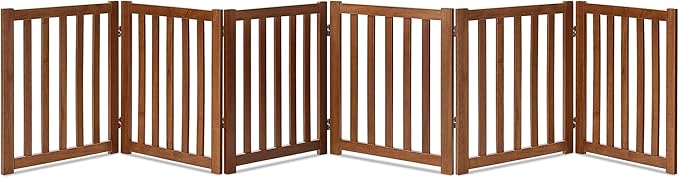 LZRS 6-Panel Extra-Wide Freestanding Wooden Dog Gate – 24”High Foldable Safety Pet Barrier for Doorways, Hallways, Kitchens, and Long Staircases, Durable Design fit Small to Medium Dogs, Oak