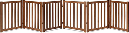 LZRS 6-Panel Extra-Wide Freestanding Wooden Dog Gate – 24”High Foldable Safety Pet Barrier for Doorways, Hallways, Kitchens, and Long Staircases, Durable Design fit Small to Medium Dogs, Oak