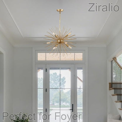 23.8" Modern Golden Sputnik Chandelier 9-Lights Starburst Chandelier Light Fixture Luxury Gold Solid Metal Sputnik Chandeliers for Dining Room, Kitchen, Bedroom, Living Room, Foyer, E12