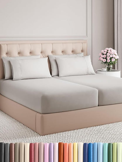 CGK Linens Split King 7 Piece Sheet Set - Cooling Sheets for Hot Sleepers - Hotel Luxury Bedding Set with 8-16 Inch Deep Pockets - 1 Flat & 2 Fitted & 4 Pillowcases - Soft & Wrinkle Free - Split King