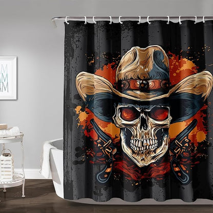 AILONEN Gothic Skull Shower Curtain for Bathroom,Graffiti Fire Gun Skull Black Art Bathroom Curtain for Kids Girls Teen,Bath Curtain 72" W*96" H Polyester Waterproof Bathroom Curtain with 12 Hooks