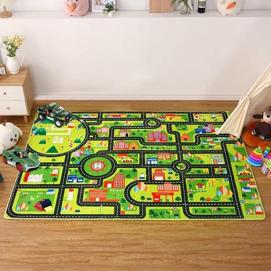 Kids Playmat City Life Carpet Playmat 3x5 Ft Town City Road Map Car Mat Play Mat Educational Learning Thick Carpet Soft Non Slip Area Rug Kids Girls Toddler Children Bedroom Nursery Room,Black