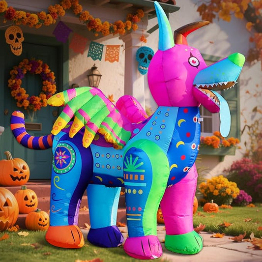 DomKom 6FT Halloween Inflatable Blow Up Decorations, Dia de Los Muertos Day of Dead Alebrije, Built-in LEDs for Holiday Party, Garden, Lawn, Yard, Patio Décor