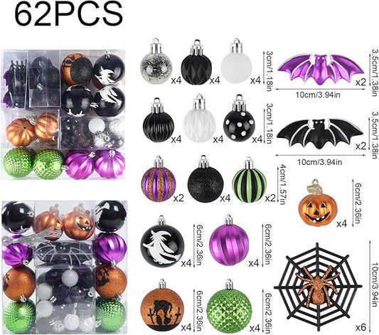 62Pcs Halloween Hanging Ball Ornaments, Ornaments Tree Decorations, Shatterproof Plastic Balls for Cute Holiday Party Indoor Home Decor (62Pack)