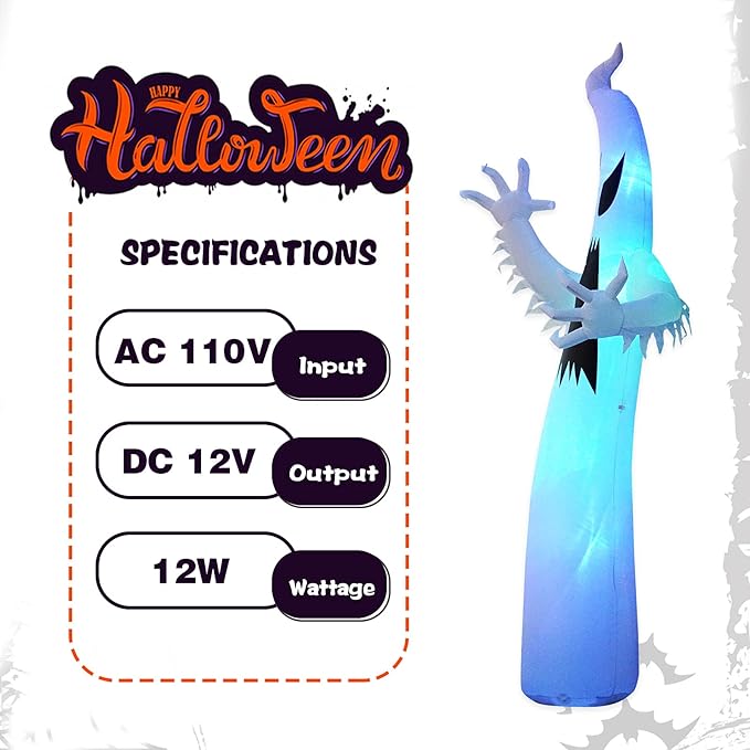 12 Ft Halloween Inflatables Terrible Ghost Decoration with Flash Color Changing Light Blow Up Decor Indoor Outdoor Yard Lawn Decorations