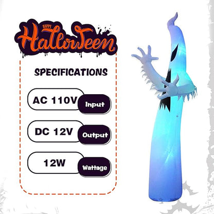 12 Ft Halloween Inflatables Terrible Ghost Decoration with Flash Color Changing Light Blow Up Decor Indoor Outdoor Yard Lawn Decorations