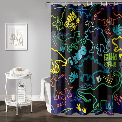 AILONEN Cartoon Dinosaur Shower Curtain 72" W*72" H for Bathroom,Teen Boys Dinosaur Bathroom Shower,Roaring Dinosaur Silhouette Boys Shower Curtain Polyester Waterproof Bath Curtain with 12 Hooks