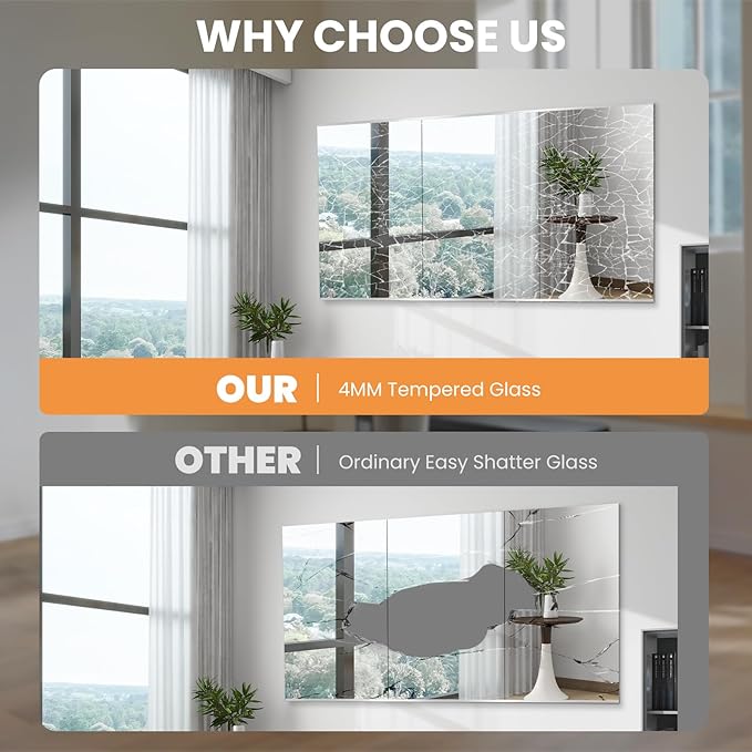 Home Gym Mirror, 65X24 Inch(Each)-3Pcs, Large Exercise Mirror, Frameless Full Body Mirror, Tempered Glass, Wall Mounted for Gym, Yoga, Bedroom, Dance Studio